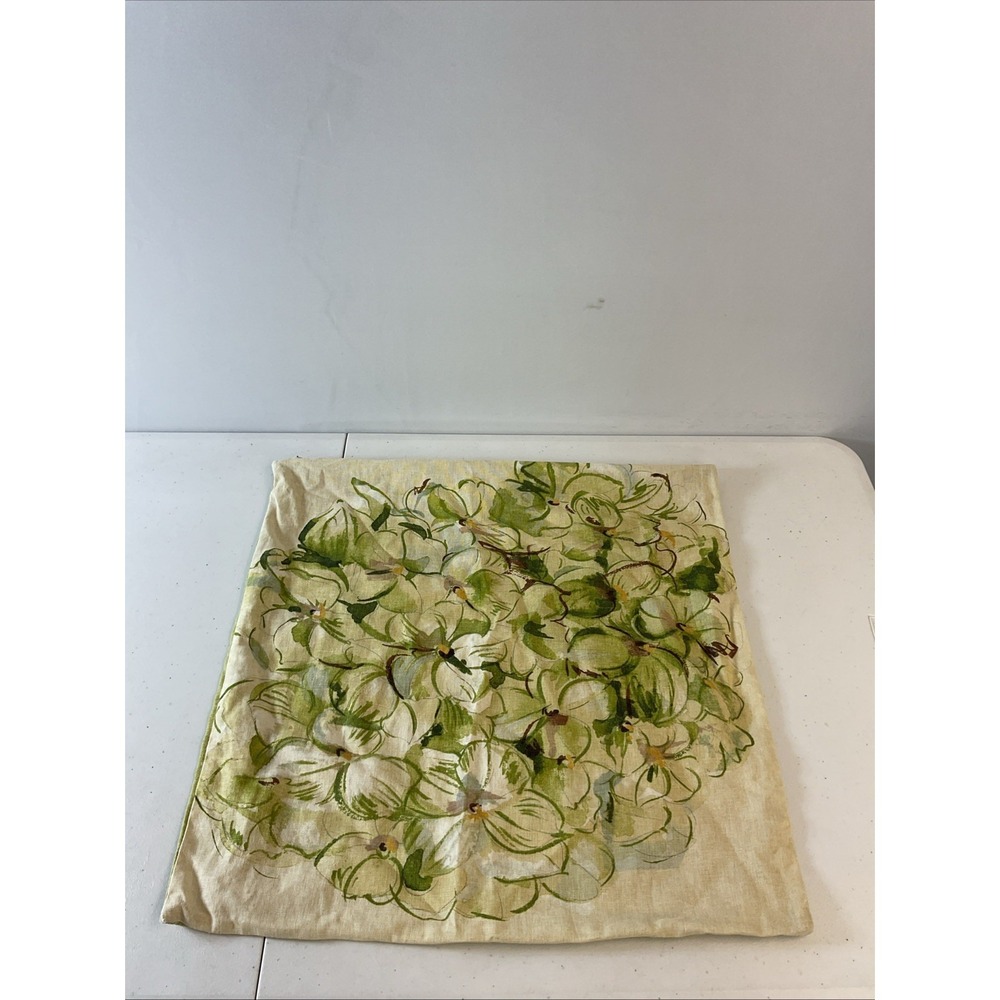 Pottery Barn 20x20 Dogwood Print Linen Blend Green Floral Pillow Cover Rare